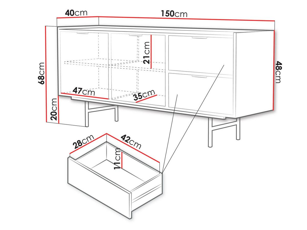 SIDEBOARD Edison 2D2S - Nussbaumfarben/Schwarz, Holzwerkstoff/Metall (150/68/40cm) - MIRJAN24