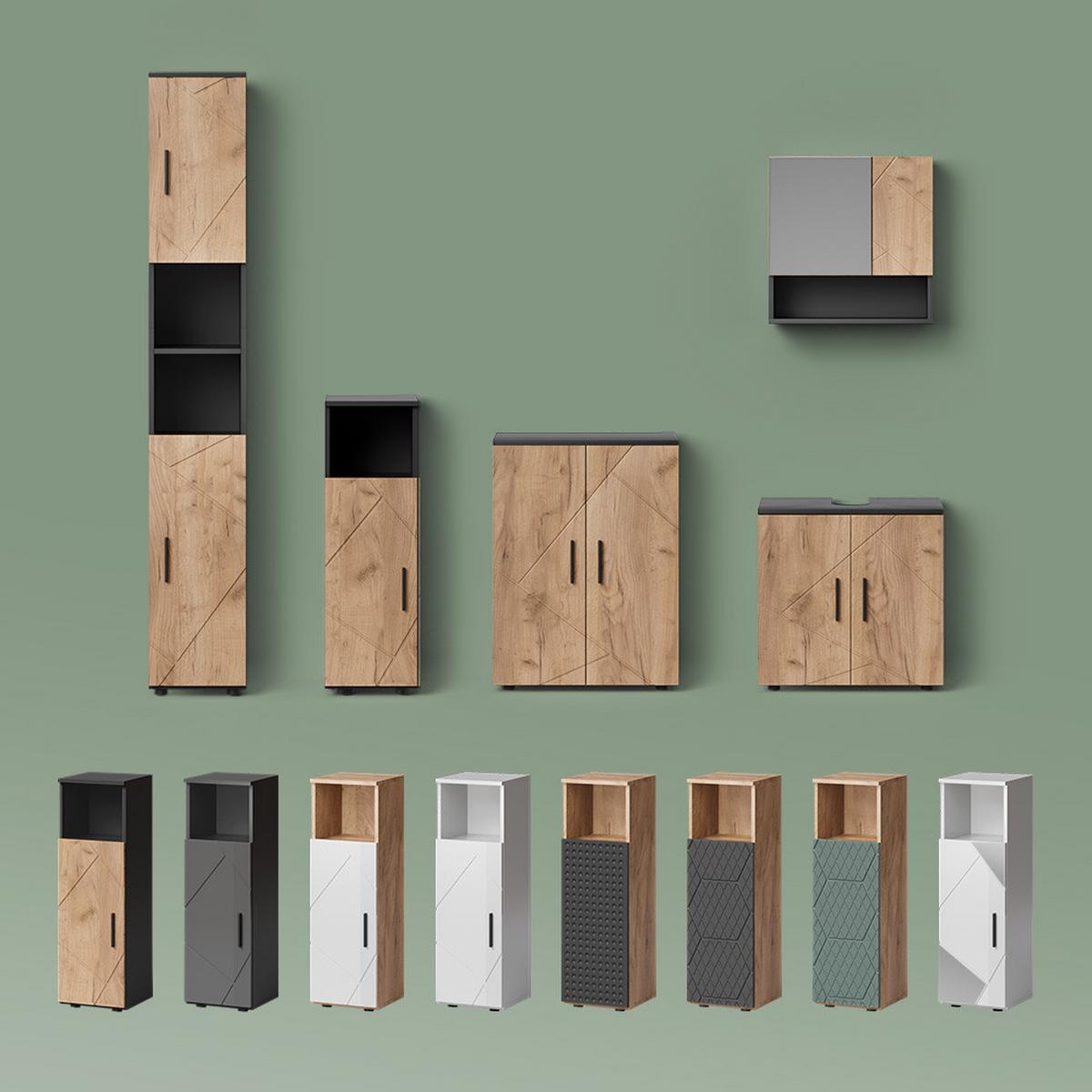 WASCHBECKENUNTERSCHRANK Ronco Weiß Hochglanz mit Einsätzen 60 x 59 cm - Weiß Hochglanz/Grau, Holzwerkstoff (60/59/30cm) - Livinity®