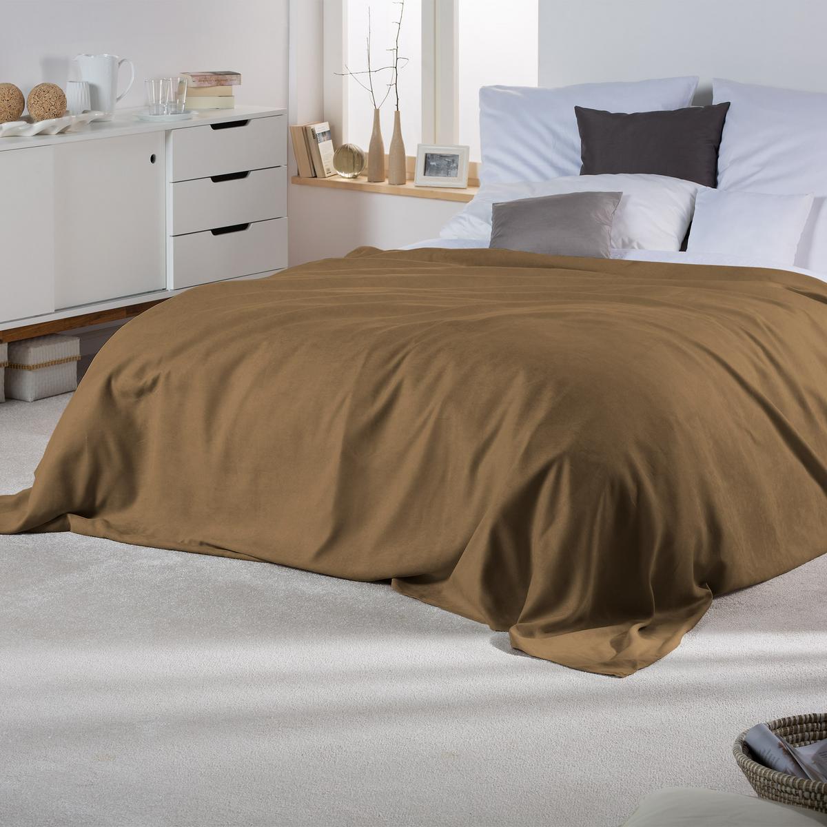 TAGESDECKE Romantica Wildleder Optik 210/280 cm Hellbraun - Braun, Textil (210/280cm) - Beautissu 