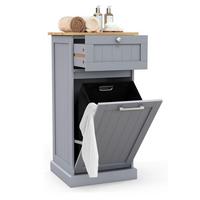 WÄSCHESCHRANK mit Wäschekorb grau - Grau, Holzwerkstoff (40/82/37cm) - COSTWAY