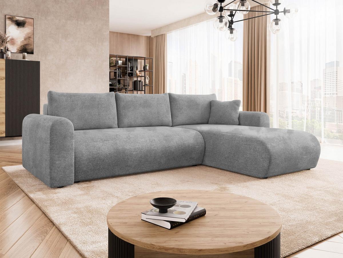 ECKSOFA Eliwo - Hellgrau/Schwarz, Holz/Textil (252/158cm) - MIRJAN24