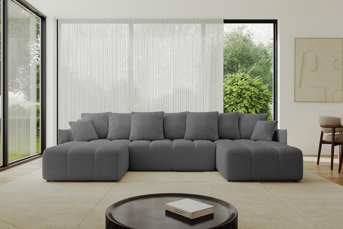 WOHNLANDSCHAFT LONLI-U 355x189x68 Grau Bouclé - Platinfarben, Holzwerkstoff/Kunststoff (355/68/189cm) - ALTDECOR