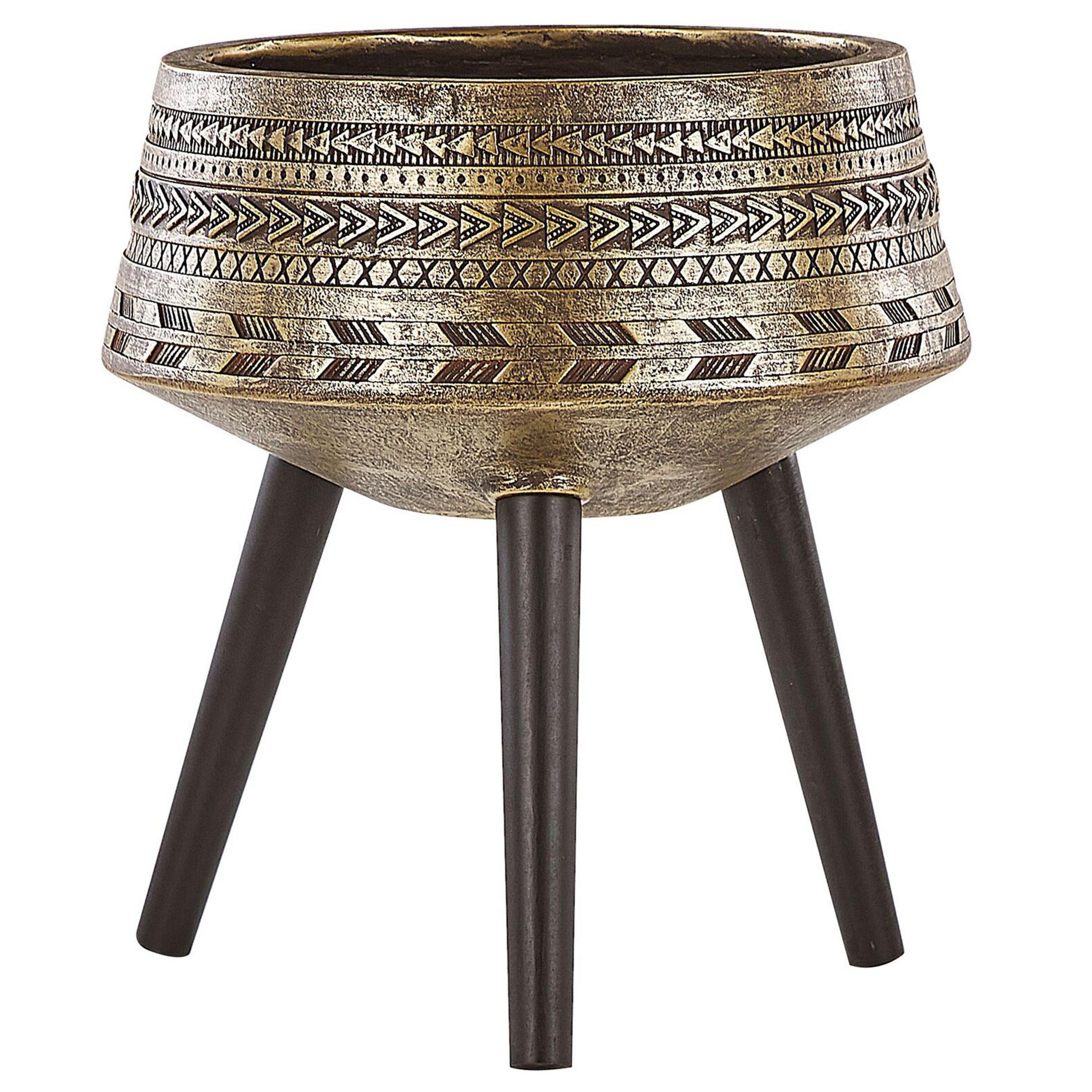 PFLANZENSTÄNDER gold mit Holzbeinen 51 cm Vardiani - Goldfarben/Schwarz, Stein (51cm) - Beliani