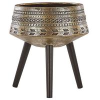 PFLANZENSTÄNDER gold mit Holzbeinen 51 cm Vardiani - Goldfarben/Schwarz, Stein (51cm) - Beliani