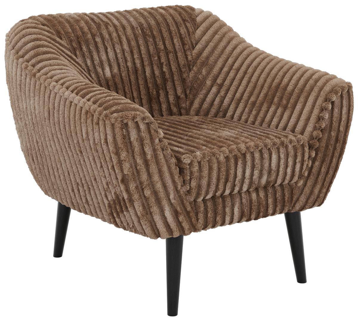 SESSEL PIRS - Braun Cord - Schwarze Beine - Schwarz/Braun, Holzwerkstoff/Textil (80/75/74cm) - MKS