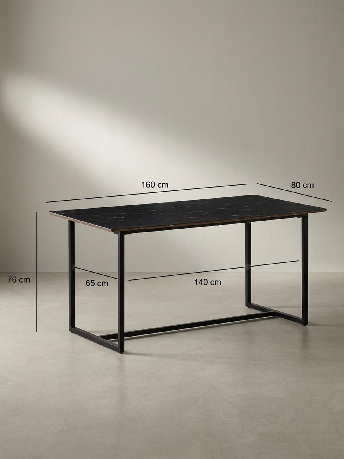 ESSTISCH Marmoroptik Metall Rechteckig Modern Klein, Schwarz 160x80x76 cm - Schwarz, Holzwerkstoff/Metall (80/160/76cm) - KADIMA DESIGN