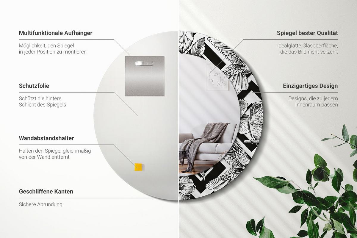 SPIEGEL Rund Ø 50 cm mit Aufdruck - Schwarz, Glas (50/50/0.4cm) - Wallfluent