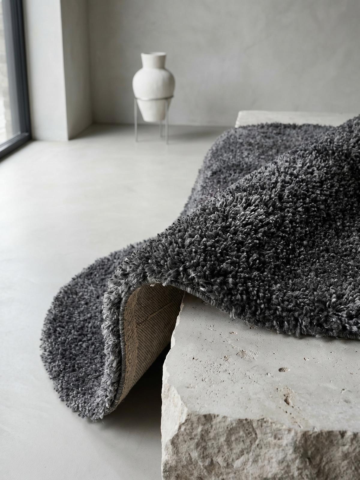 HOCHFLORTEPPICH SALZACH, einfarbig, aus Polypropylen, Grau, Ø 200 cm - Grau, Textil (200/200cm) - KADIMA DESIGN
