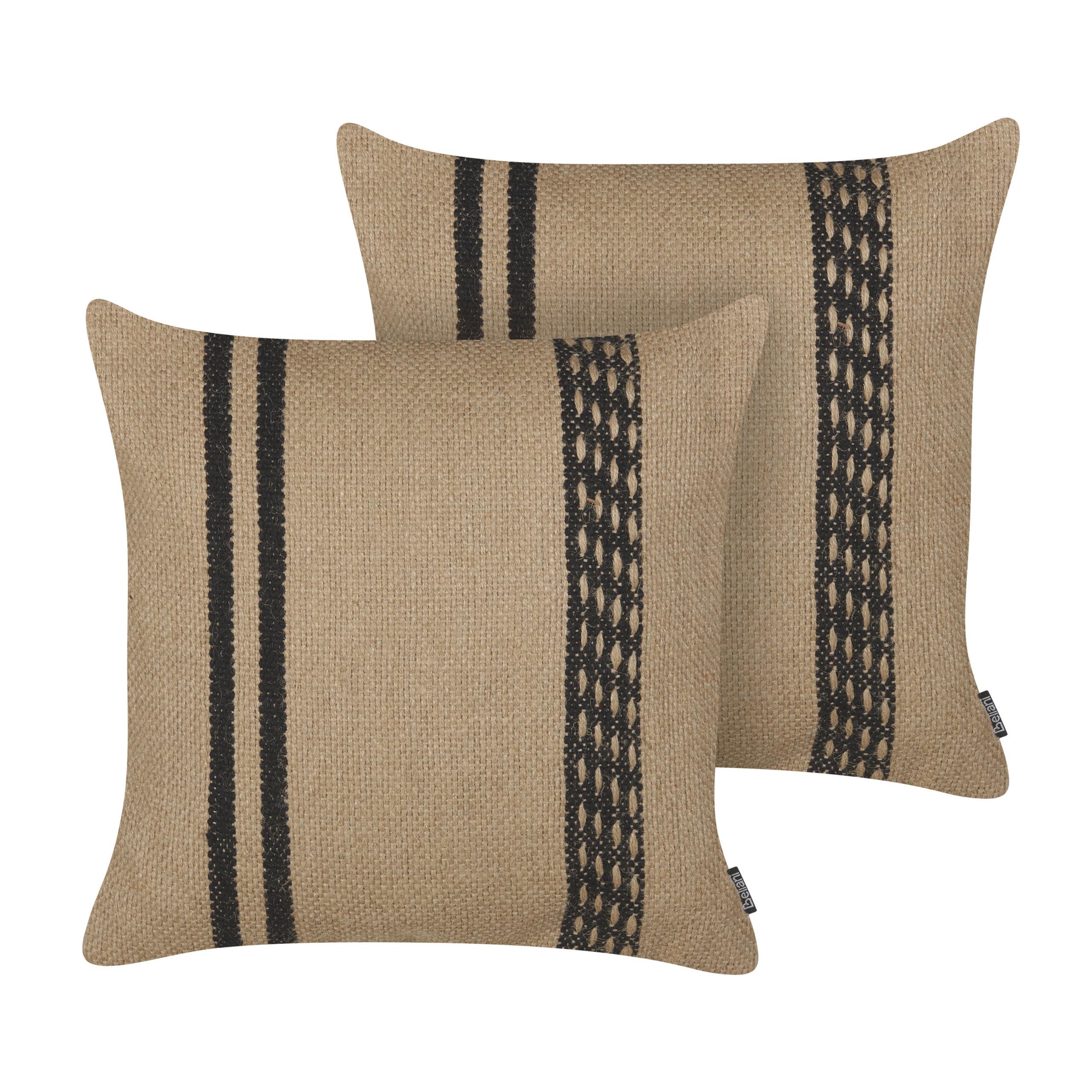DEKOKISSEN 2er-Set Beige 45/45 cm Desalix - Beige/Schwarz, Naturmaterialien (45/45cm) - Beliani