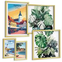 BILDER SET 5er Set - 50x50 cm & 20x30 cm & 40x60 cm Goldrahmen - Stadt- und Naturlandschaften - Goldfarben, Kunststoff (40/60cm) - TULUP