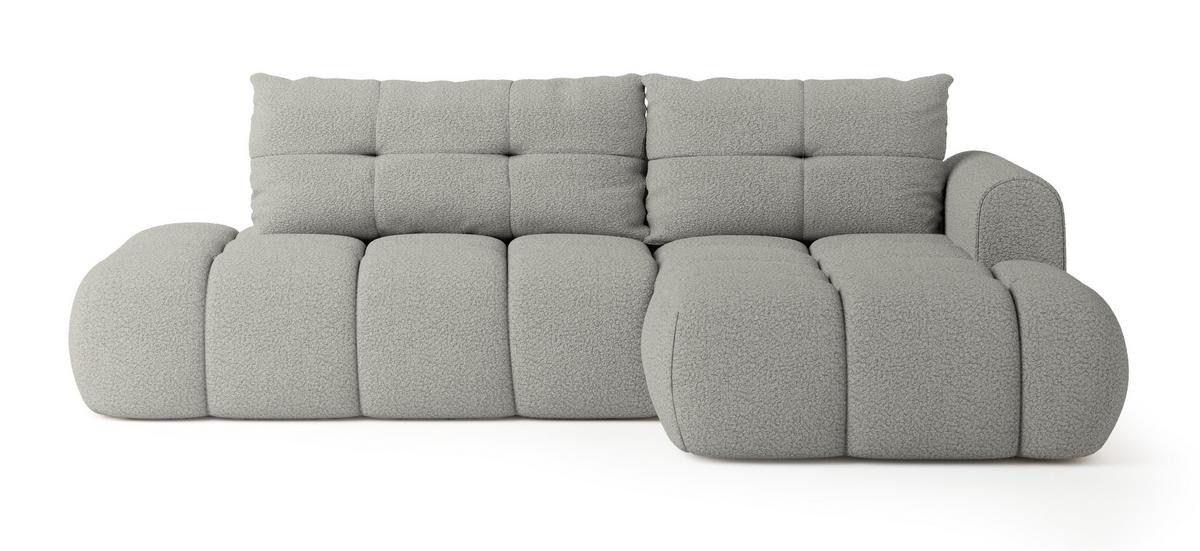 ECKSOFA FLUMA R-S Hellgrau Boucle-Stoff mit Schlaffunktion - Hellgrau, Holz (279/158cm) - MASSENO