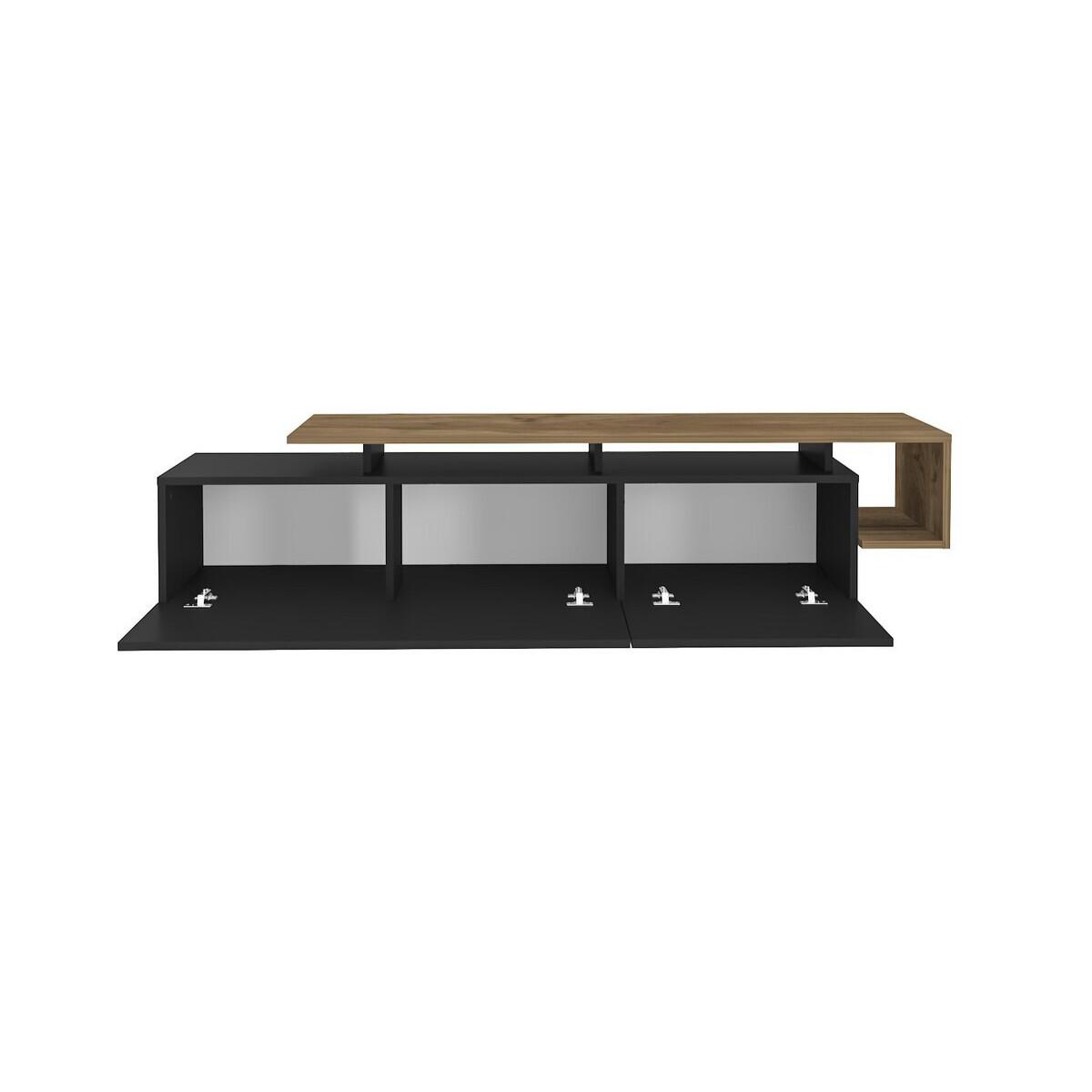 TV-MÖBEL mit 2 Klapptüren 38,9/180/46,4 cm - Schwarz, Holzwerkstoff (38.9/46.4/171cm) - Calicosy