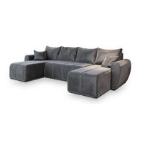 WOHNLANDSCHAFT MADISON U Grau Plüsch-Stoff mit Schlaffunktion - Schwarz/Grau, Holz/Kunststoff (311/82/145cm) - MASSENO