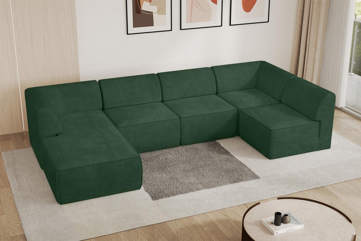 WOHNLANDSCHAFT Ottomane Links MOVO-L 345x180x78 cm Grün Cord - Grün, Holzwerkstoff/Kunststoff (345/78/180cm) - ALTDECOR