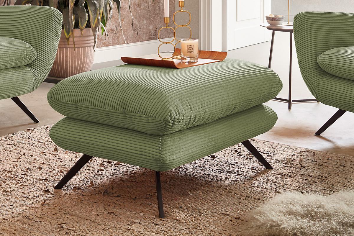 SESSEL CHARME Grün Cord - Schwarz/Olivgrün, Textil/Metall (100/106/95cm) - KAWOLA