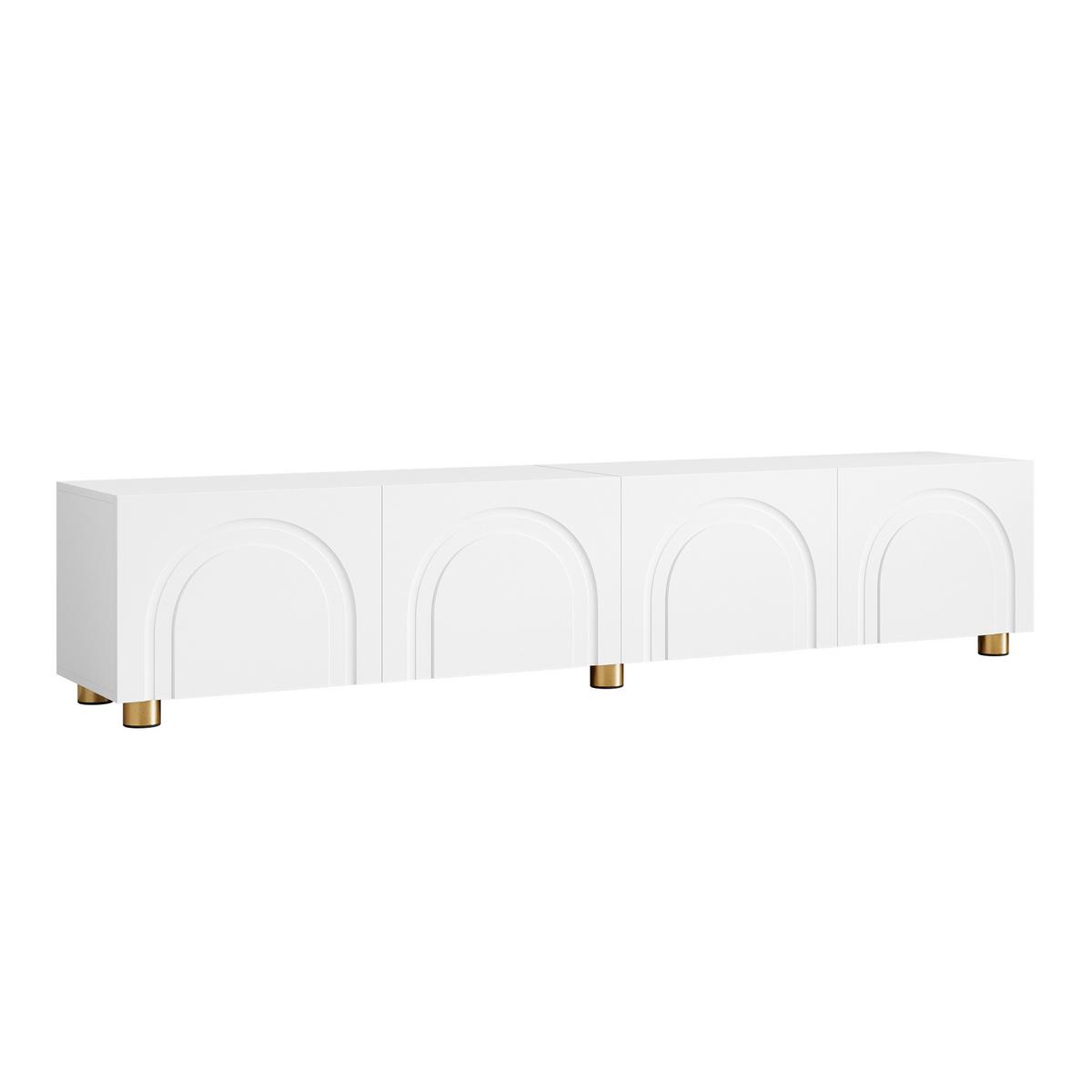 TV-LOWBOARD Lowboard Weiß mit Bogenrelief, 4 Türen & Metallfüßen - Weiß, Holzwerkstoff (180/40/35cm) - Urban Meuble