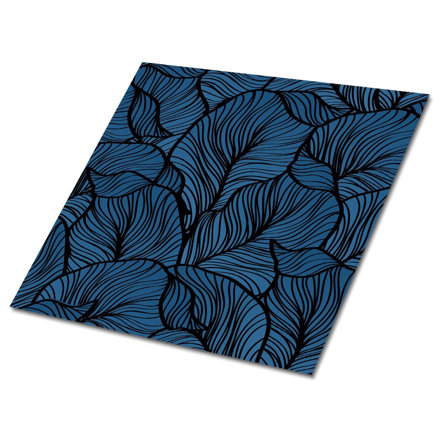 SELBSTKLEBENDE Wandfliesen 9 Stück 30x30 cm - Retro-Blätter - Blau, Textil (30/1.6/30cm) - TULUP
