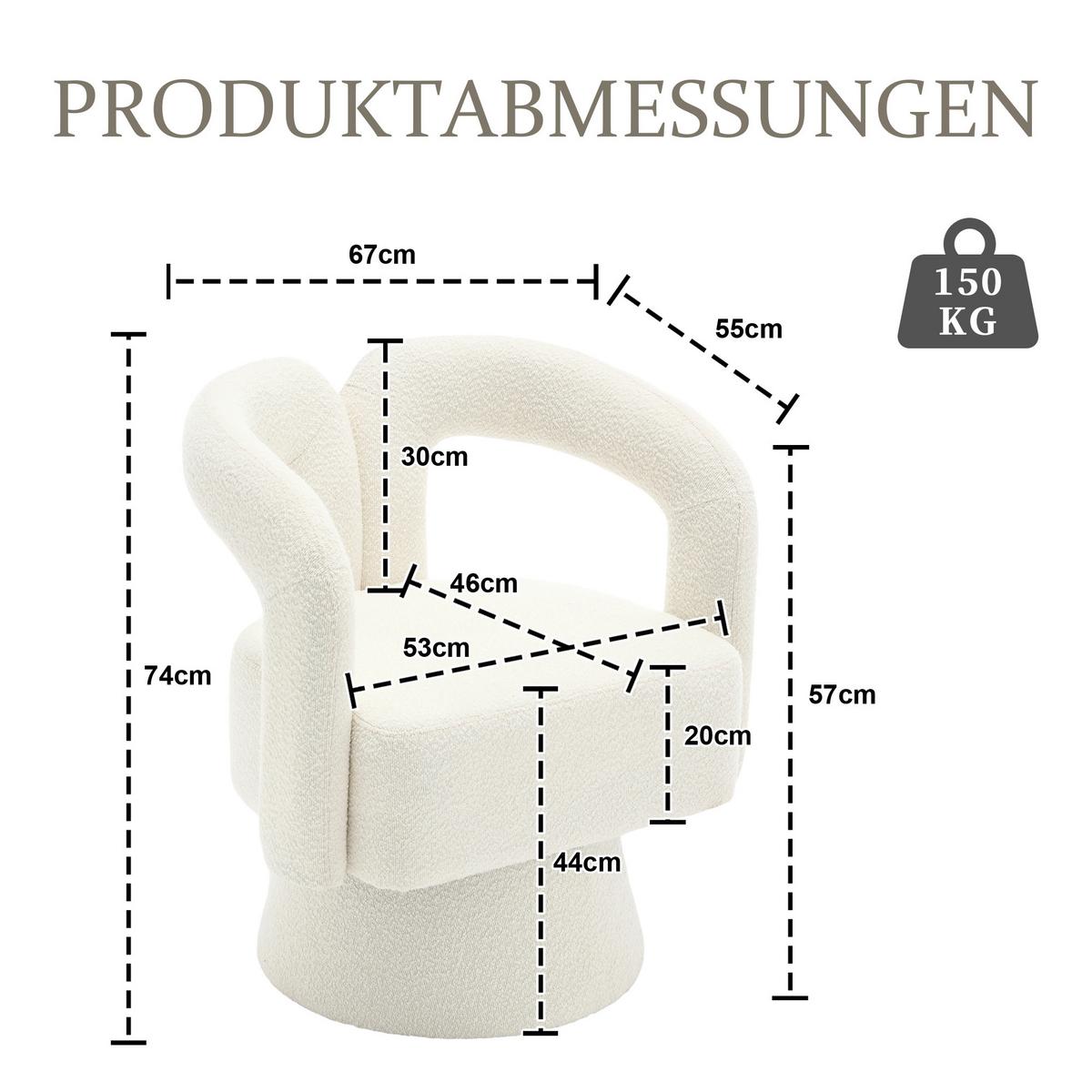 DREHSESSEL 360° Boucle Akzentstuhl Polstersessel für Wohnzimmer & Büro - Beige, Textil (67/74/55cm) - Urban Meuble