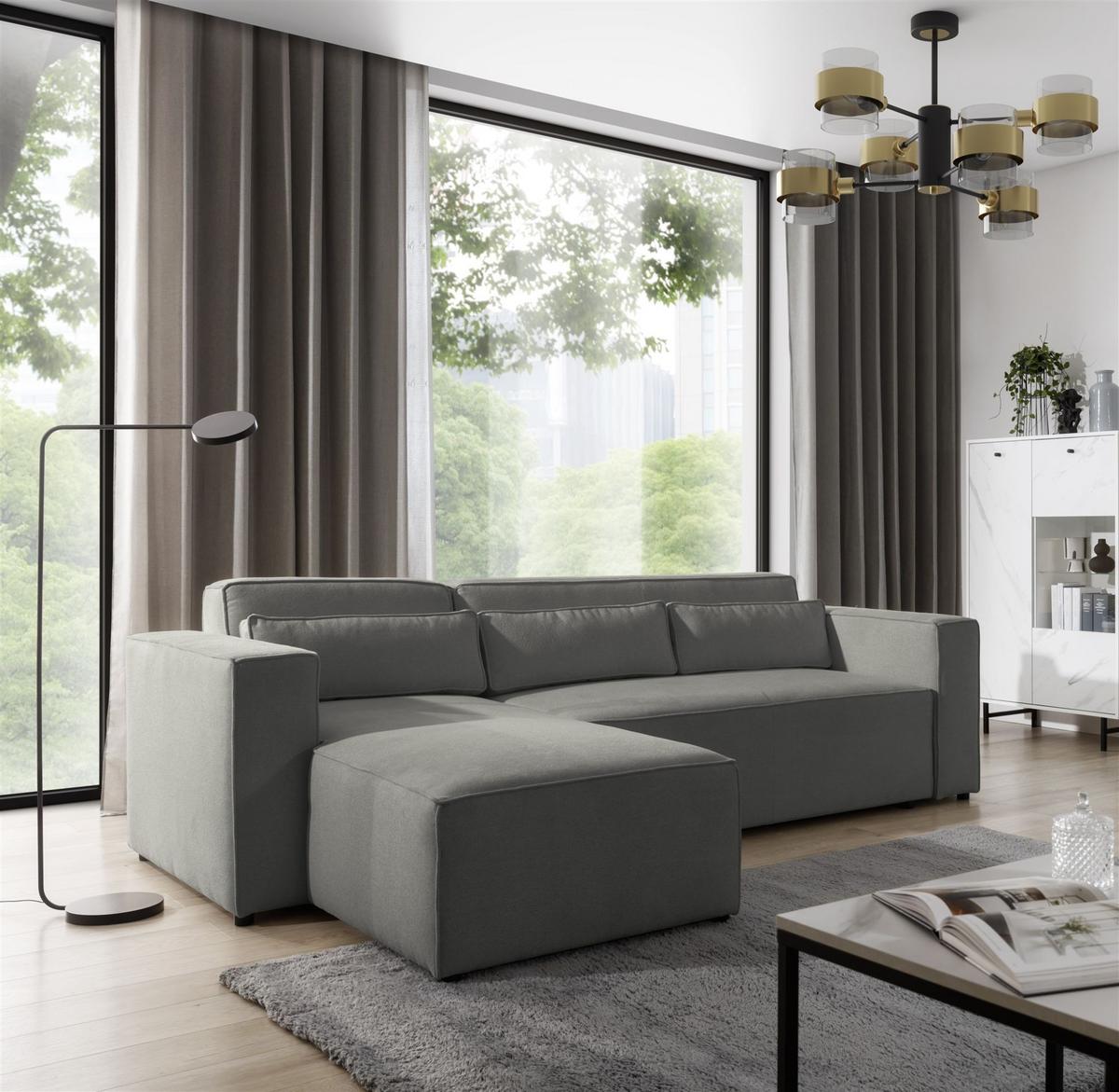 ECKSOFA Schlafsofa Waldo In Stoff Poso - Schieferfarben, Holzwerkstoff/Textil (260/173cm) - Fun Möbel