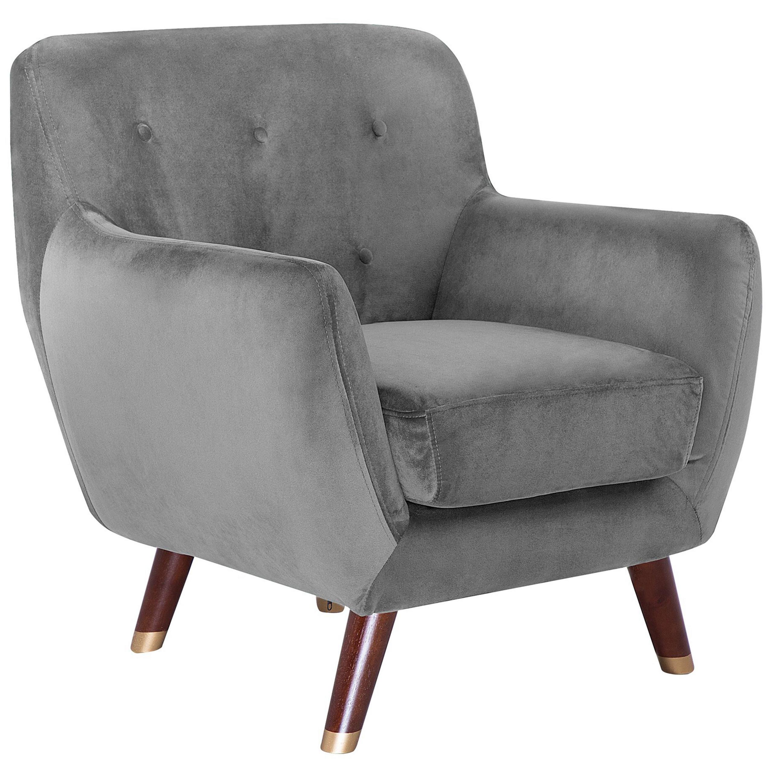 SESSEL Samtstoff grau Bodo - Dunkelbraun/Goldfarben, Textil (80/84/81cm) - Beliani