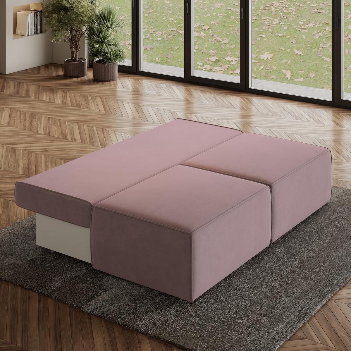ECKSOFA VARNA M Lila Velours-Stoff mit Schlaffunktion - Lila/Grau, Holz/Kunststoff (196/158cm) - MASSENO