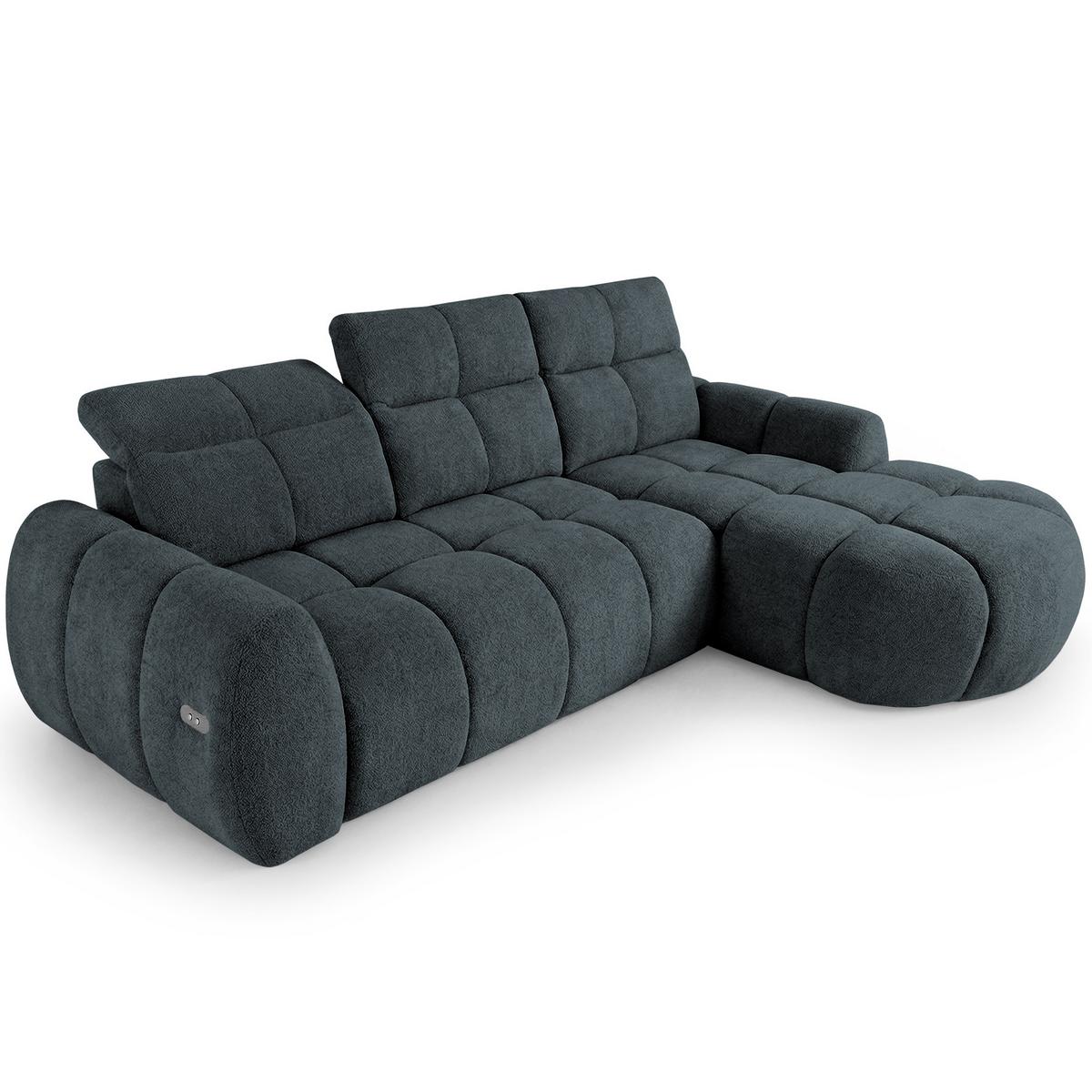 ECKSOFA Sorel Mini mit Automatisch verstellbarer Sitztiefe und Kopfstützen, rechts, Dunkielgrau - Dunkelgrau, Textil (275/190cm) - Beautysofa