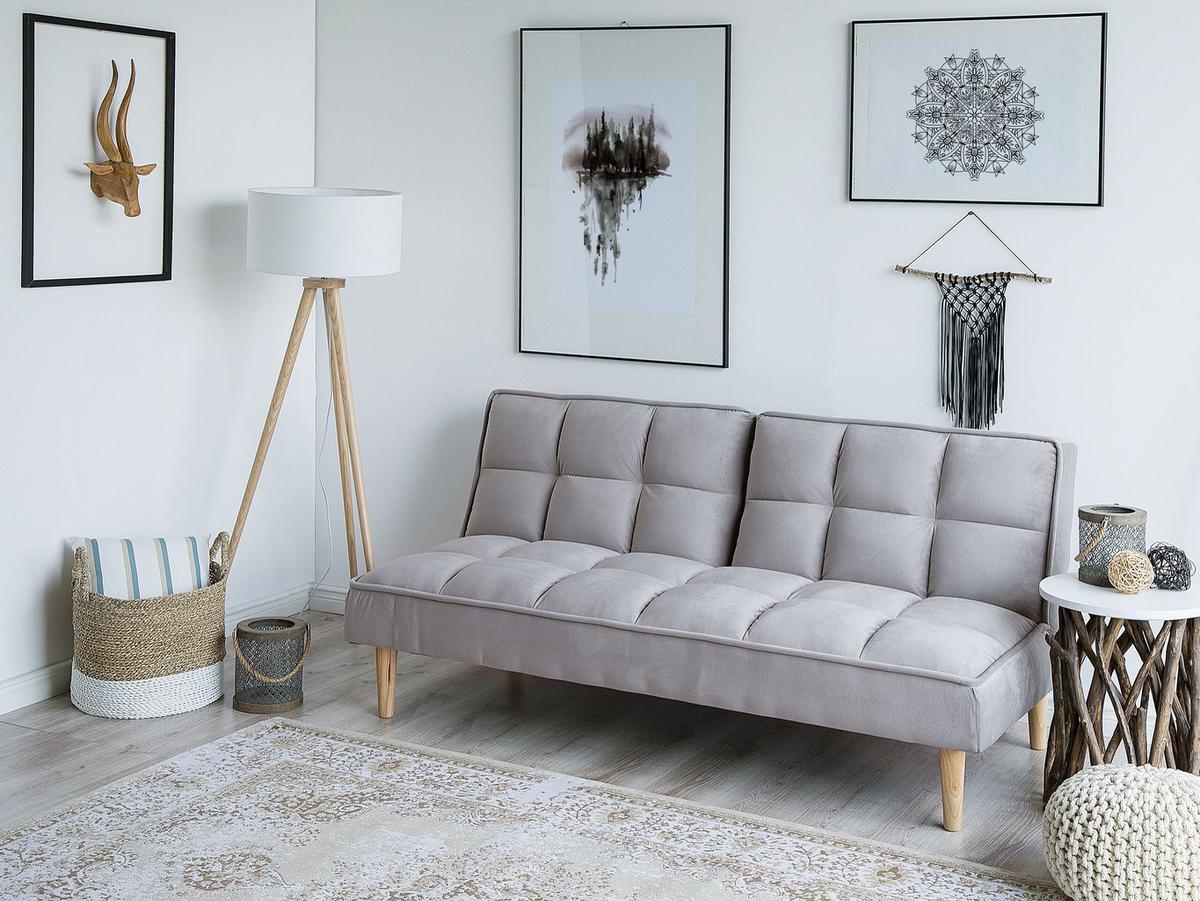 3-SITZER-SCHLAFSOFA Polyester Grau Siljan - Hellgrau, Textil (177/80/80cm) - Beliani