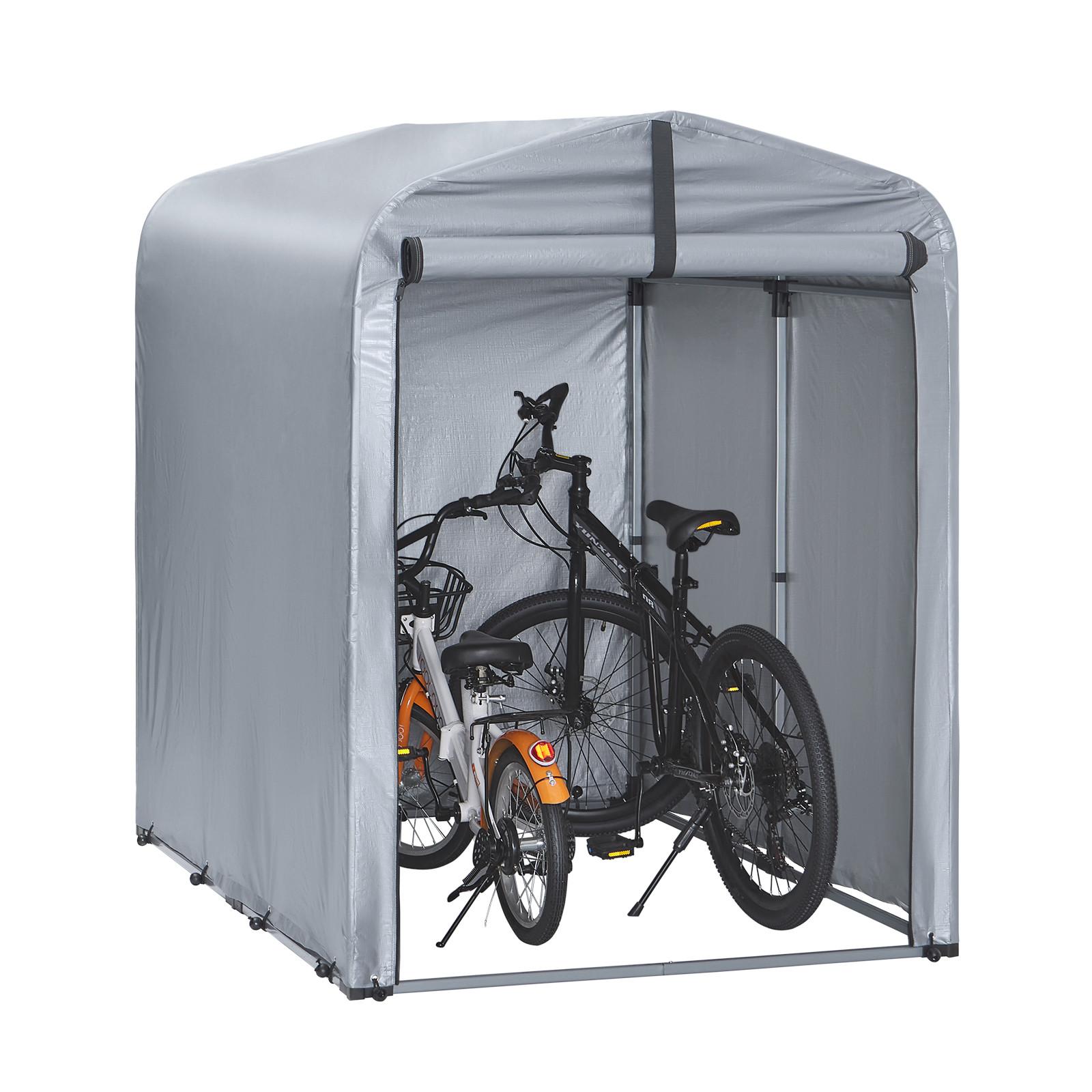 FAHRRADGARAGE wetterfest für 1-2 Fahrräder, 120x163x176cm, Silber-Eisen - Hellgrau, Metall (120/163/176cm) - SoBuy