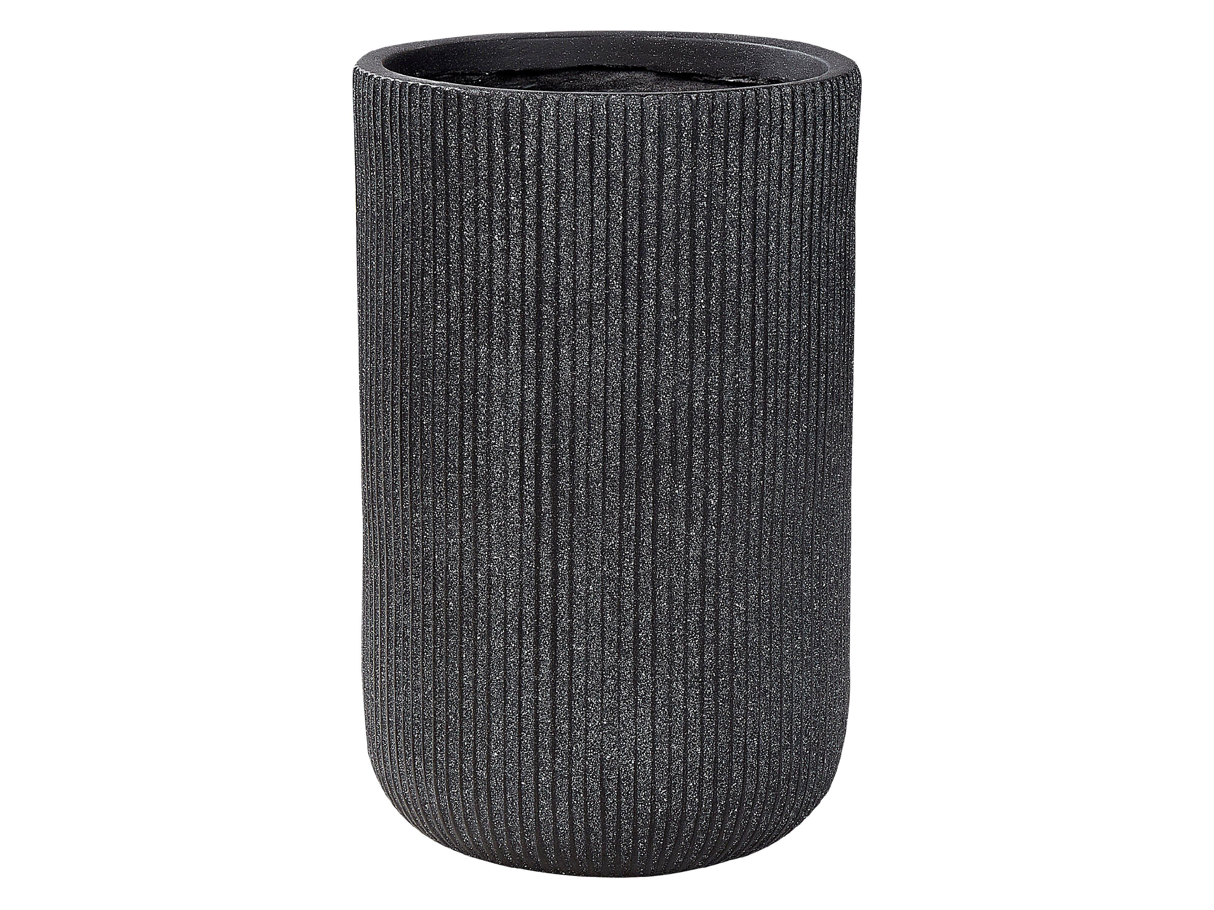 BLUMENTOPF schwarz rund 30/30/49 cm Eantio - Schwarz, Naturmaterialien (49cm) - Beliani