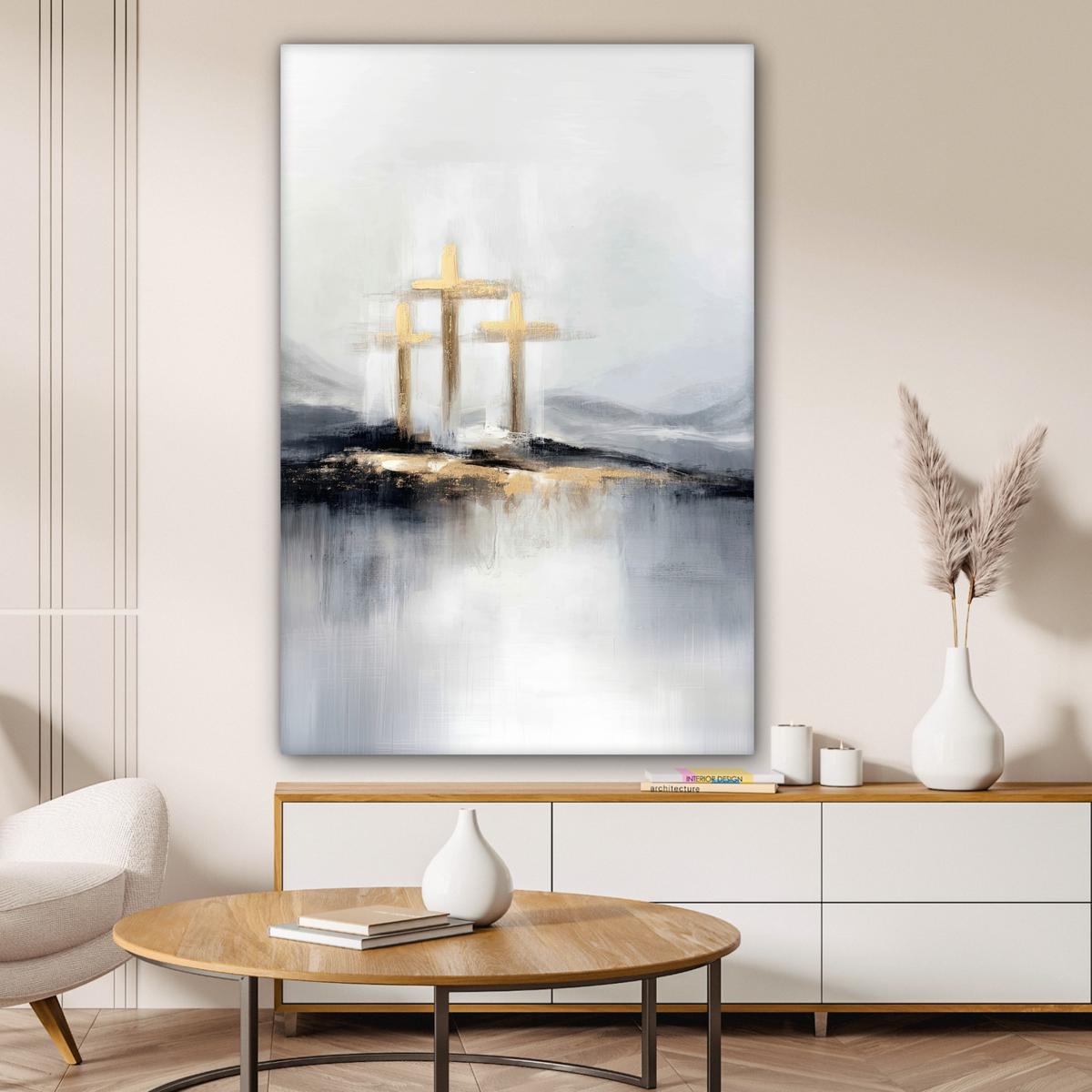 LEINWANDBILD Abstrakt - Malerei - Christentum - Kreuz Deko XXL 80x120 cm - Weiß, Textil (80/120cm) - MuchoWow