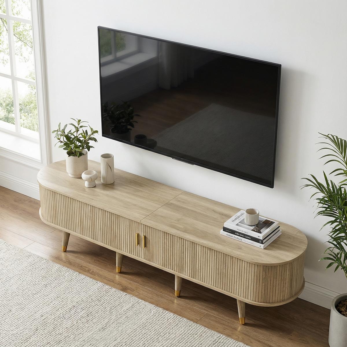 TV-LOWBOARD Oval 175 cm in Eiche-Optik - Weiß, Holzwerkstoff (175/45/38cm) - Urban Meuble