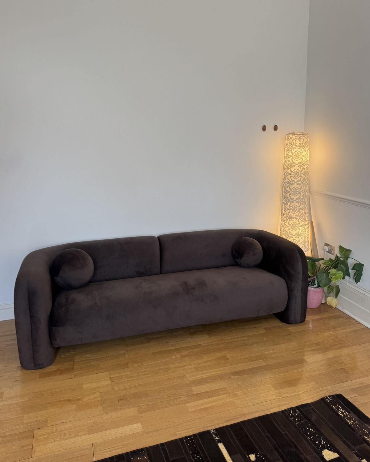 3-SITZER-SOFA Samtstoff Dunkelbraun Leiren - Dunkelbraun, Textil (224/68/87cm) - Beliani