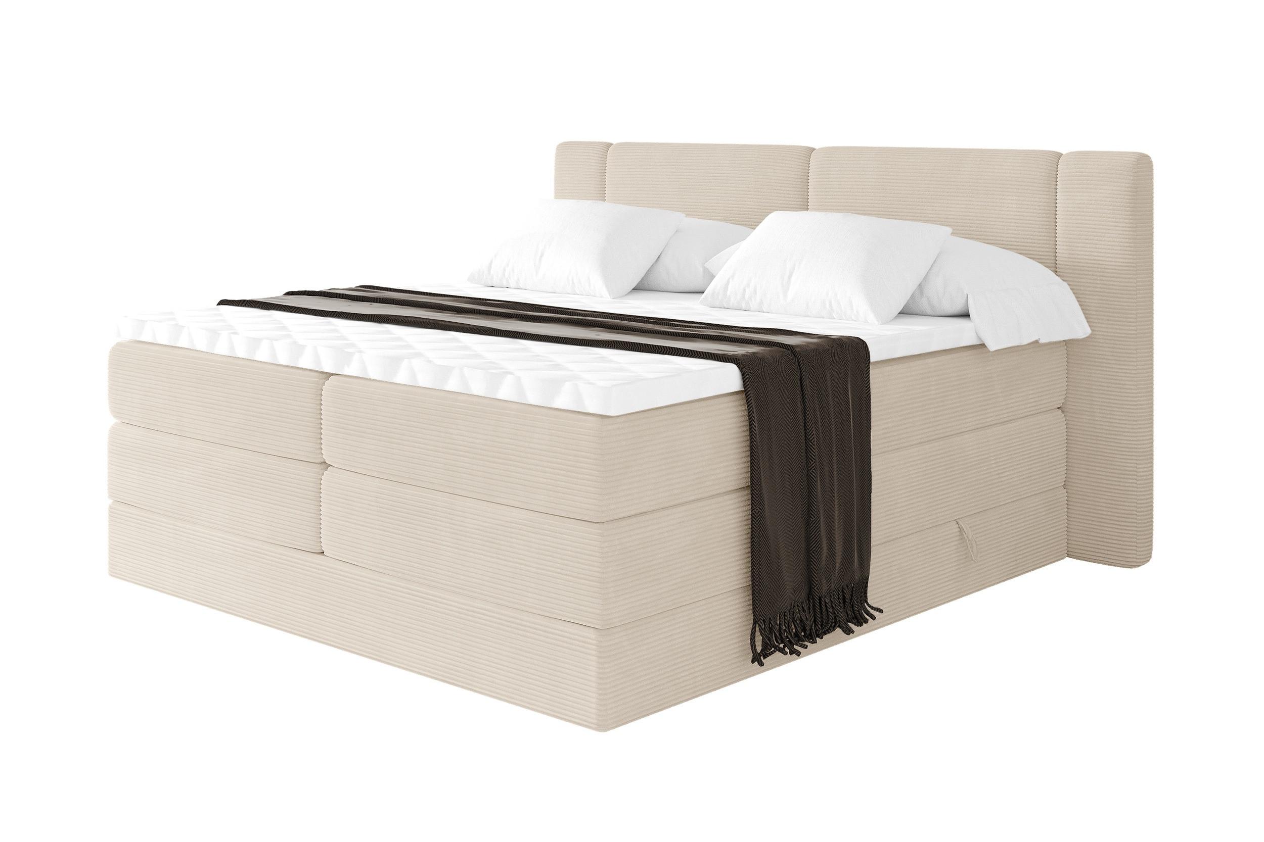 BOXSPRINGBETT mit Matratze H3/H4 - EVON KING - 180x200 cm Beige - Ecru, Holzwerkstoff (180/200cm) - ALTDECOR