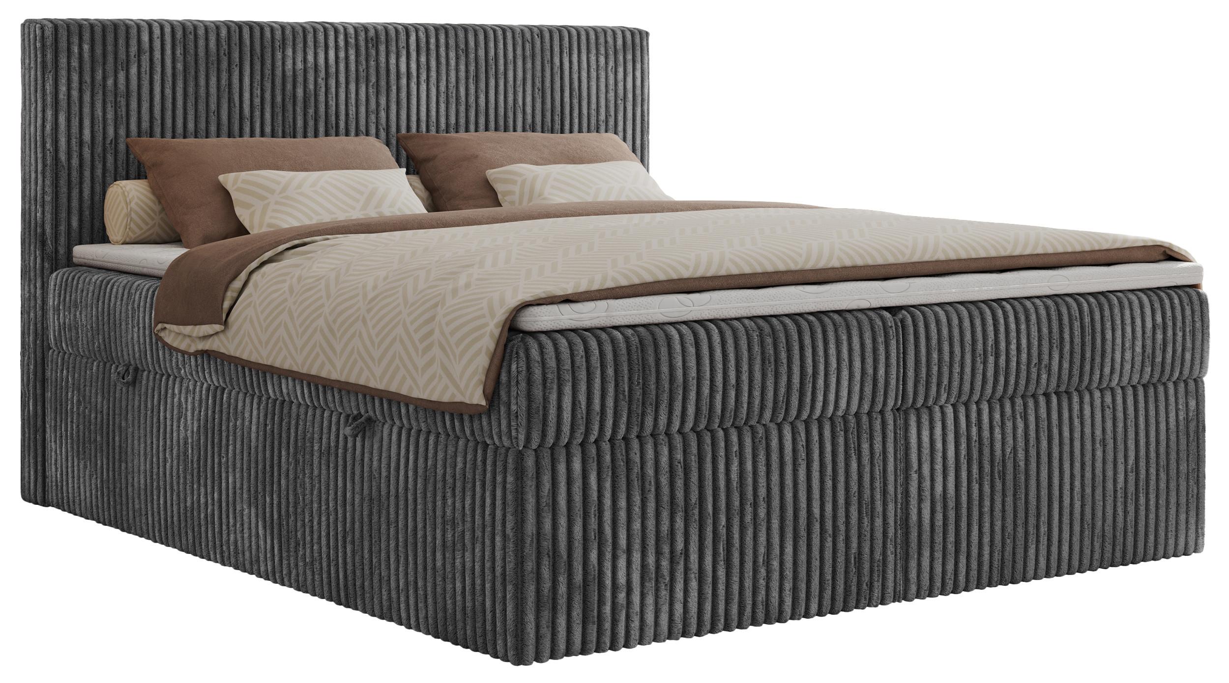 BOXBETT TILIANO 160/200 - Grau Cord - H4 - Grau, Textil (160/200cm) - MKS