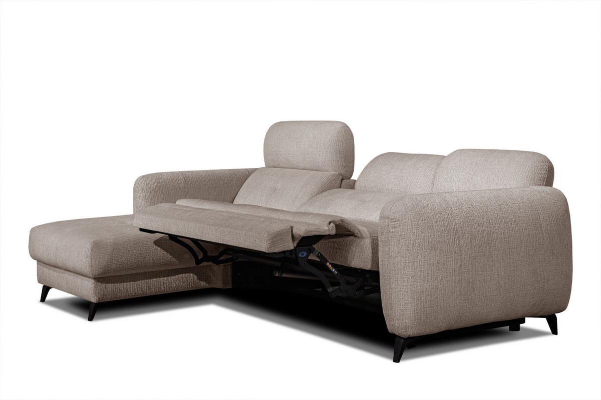 ECKSOFA SVEN 3-Sitzer, 1 Relax XL, verstellbare Kopfstützen, beige - Beige/Schwarz, Holzwerkstoff/Textil (256/163cm) - Wozimo