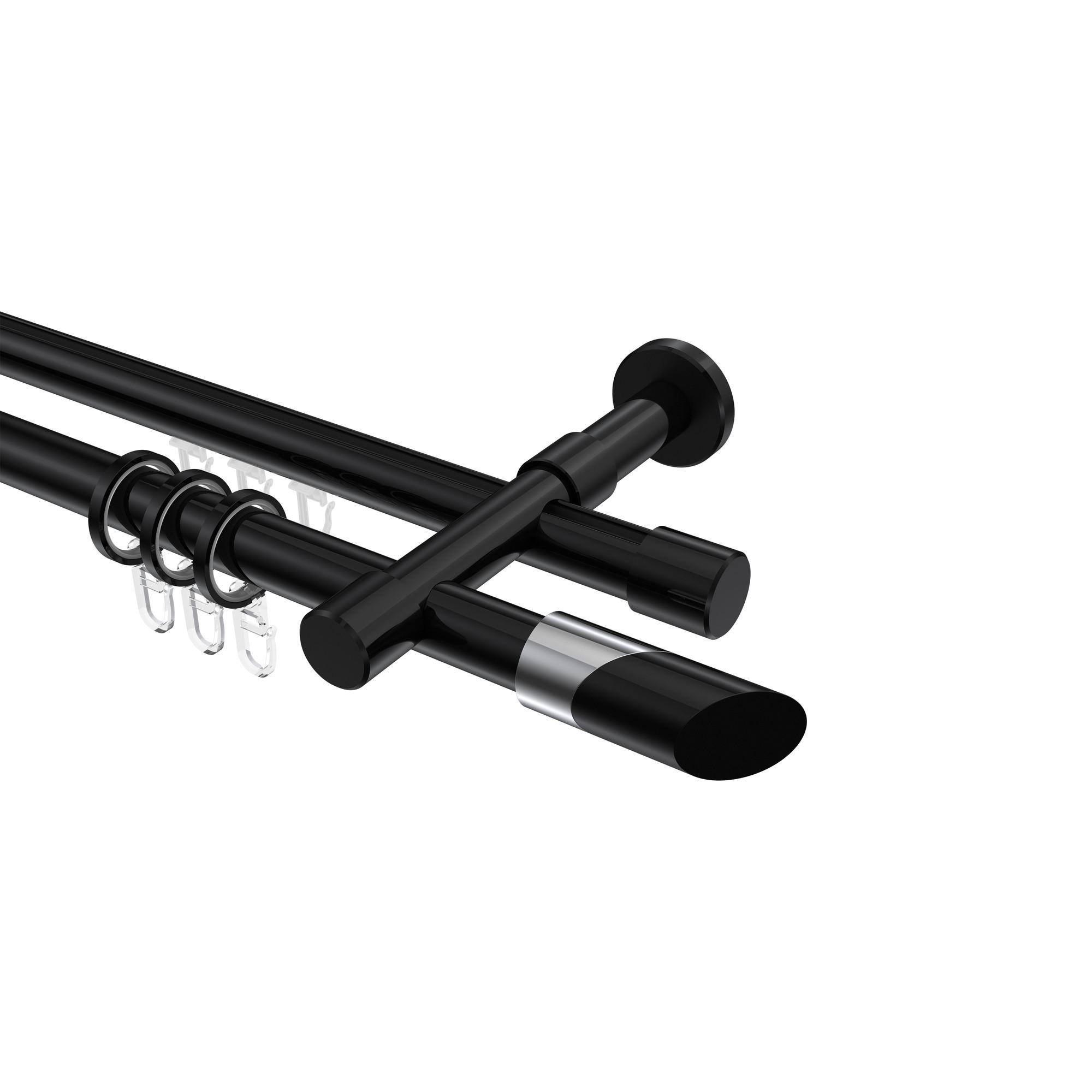 GARDINENSTANGE RUNDROHR-INNENLAUF Prestige Verano 540 cm (geteilt in 3 x 180 cm), 2-läufig, 20 mm Ø Schwarz - Chromfarben/Schwarz, Metall (540cm) - INTERDECO