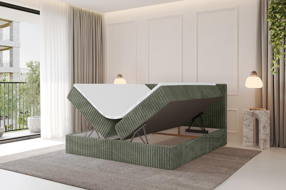BOXBETT mit Matratze H3 und Lattenrost - TOLO - 140x200 Cord - Olive - Olivgrün, Holzwerkstoff/Kunststoff (140/200cm) - ALTDECOR