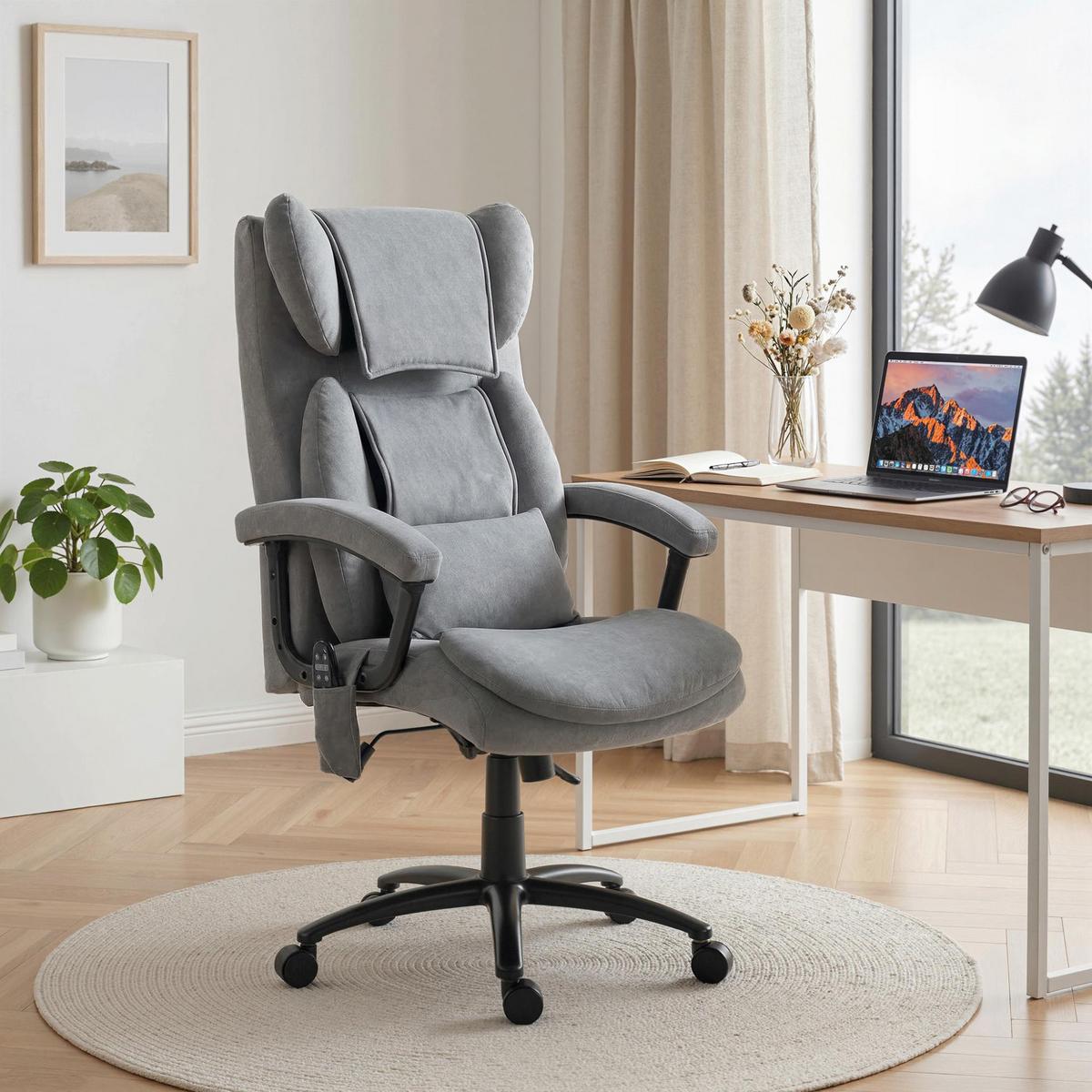 BÜROSTUHL mit Massagefunktion aus Polyester Grau - Schwarz/Grau, Textil/Metall (70.5/122/76cm) - HOMCOM