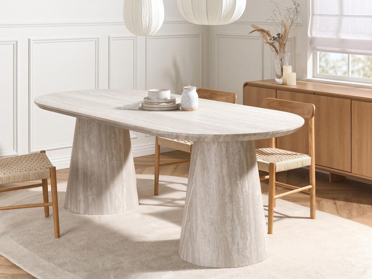 ESSTISCH Travertinoptik 220/95 cm Luman - Beige, Holzwerkstoff (220/95/76cm) - Beliani