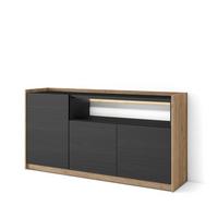 SIDEBOARD, Schwarz und Eiche, 156/37/80cm, mit Led - Schwarz, Holzwerkstoff (156/80/37cm) - Skraut Home