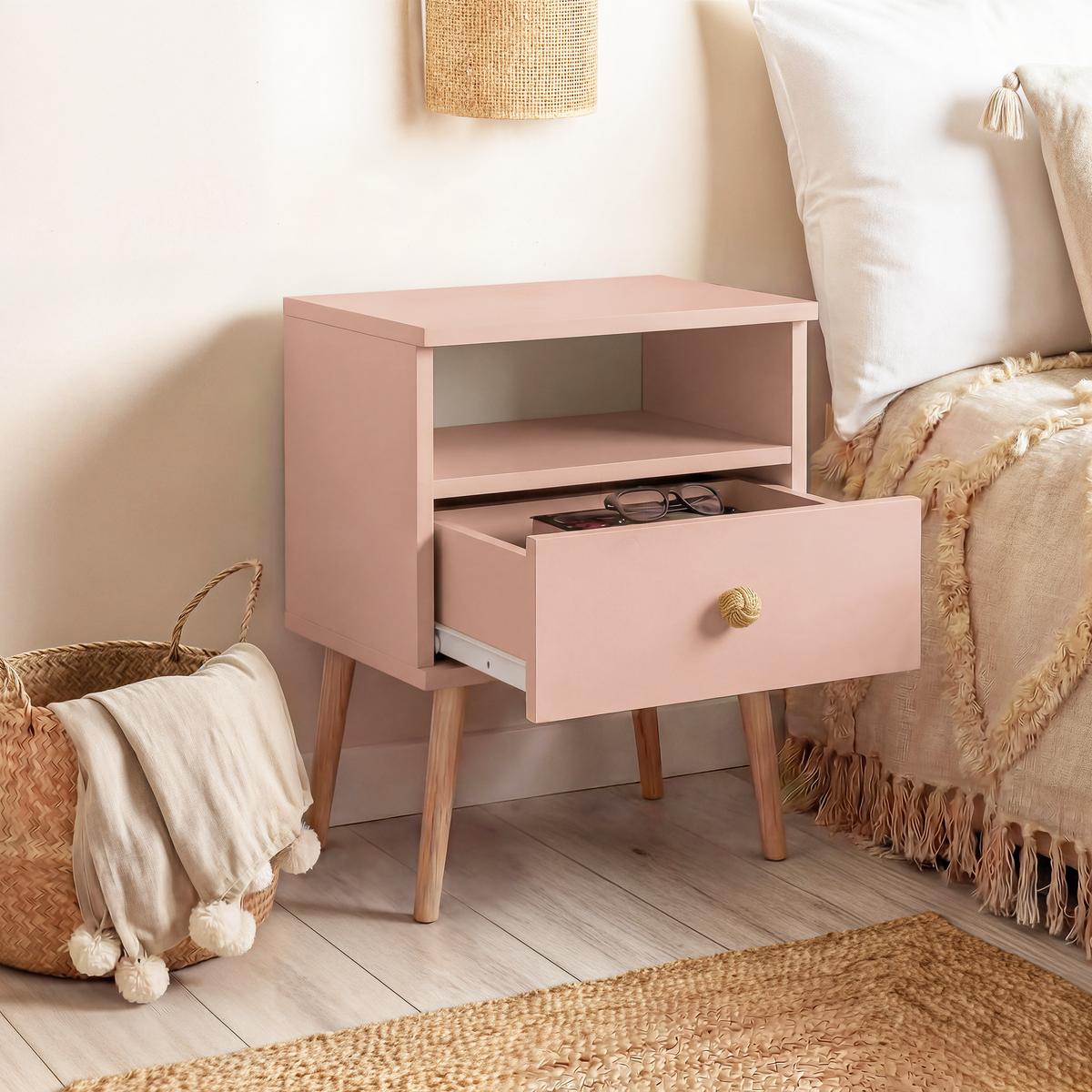 NACHTSCHRANK VALERIO 44/31/56 cm Rosa - Rosa, Naturmaterialien/Holzwerkstoff (44/55.5/31cm) - Idohome