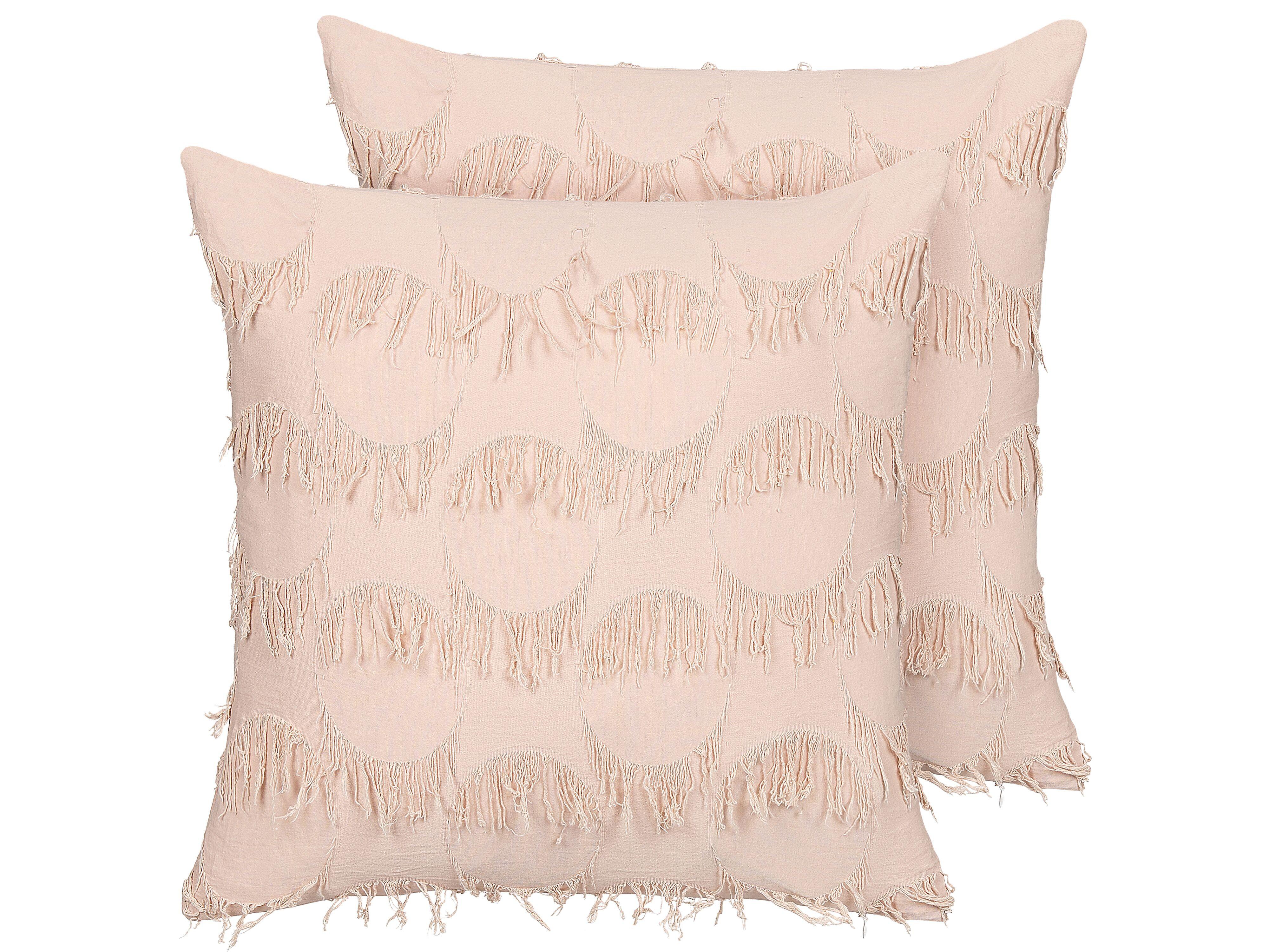 DEKOKISSEN 2er-Set Lachsrosa 45/45 cm Agastache - Koralle, Textil (45/45cm) - Beliani