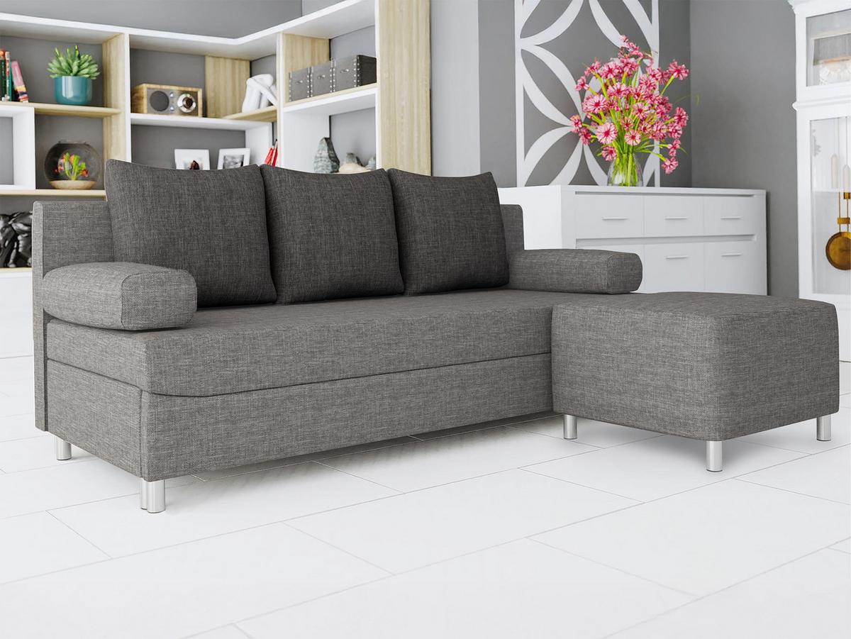 SCHLAFSOFA Dover mit Polsterhocker - Chromfarben/Grau, Holz/Kunststoff (192/86/80cm) - MIRJAN24