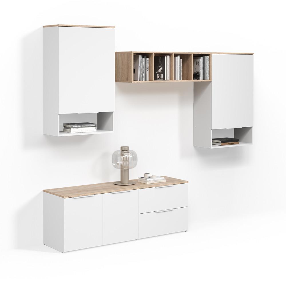 WOHNWAND Piave Weiß/Sonoma 5 Teile - Weiß/Sonoma Eiche, Holzwerkstoff (80/50/40cm) - Livinity®