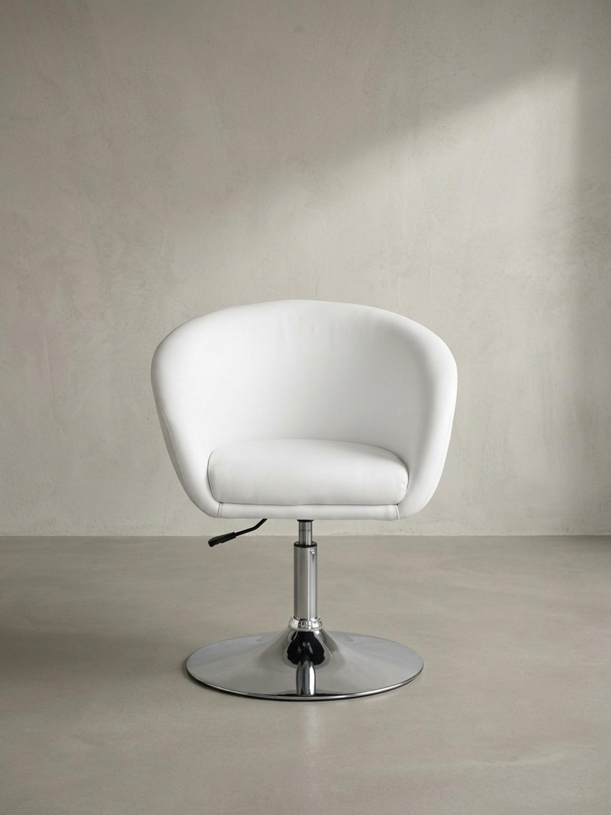 LOUNGESESSEL verstellbare Sitzhöhe mit Trompetenfuß Retro LIFT , Weiß 62x55x84 cm - Silberfarben/Weiß, Kunststoff/Textil (62/84/55cm) - KADIMA DESIGN