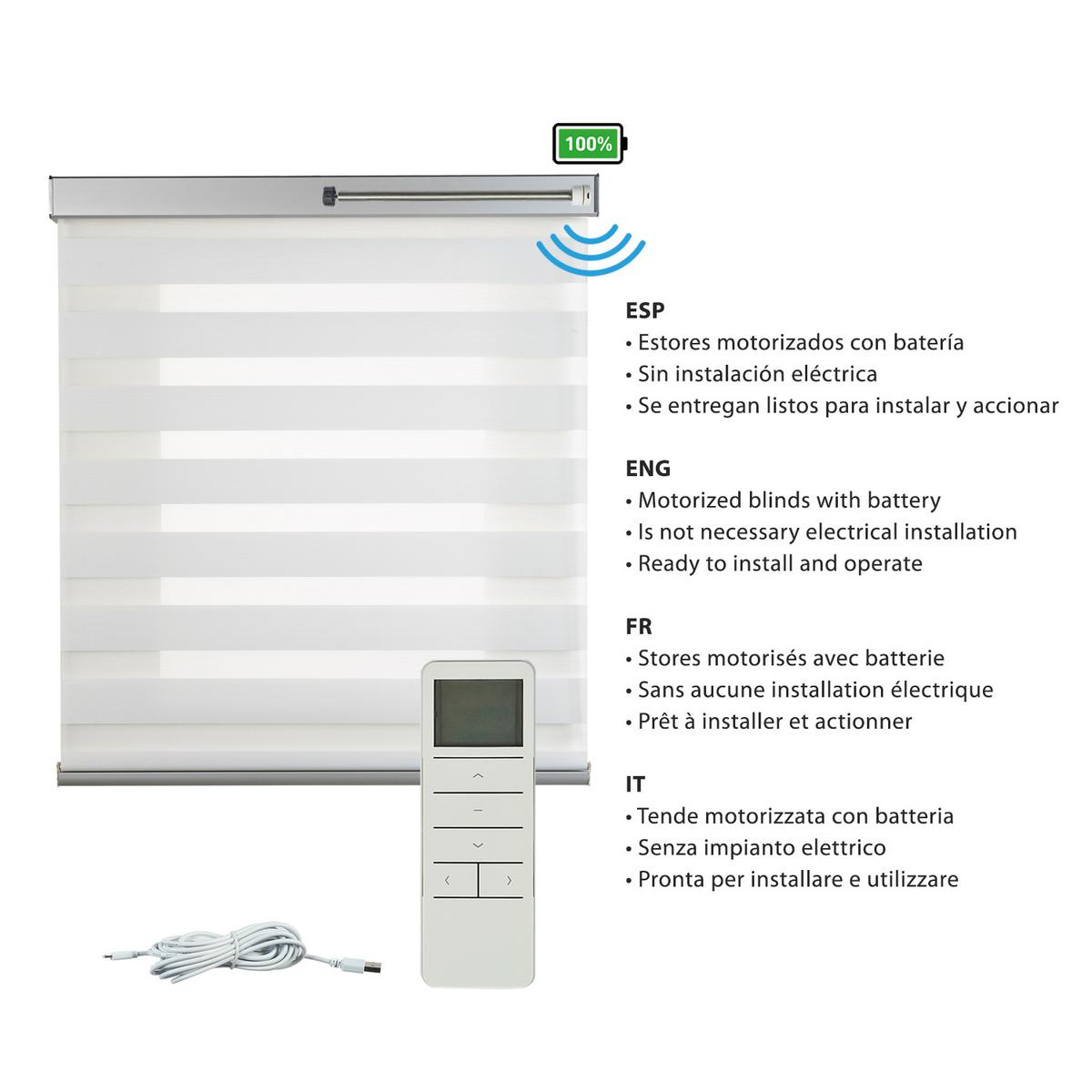 DOPPELROLLO MotorisiertesWeiß 200x250 cm - Weiß, Kunststoff (200/250cm) - STORESDECO