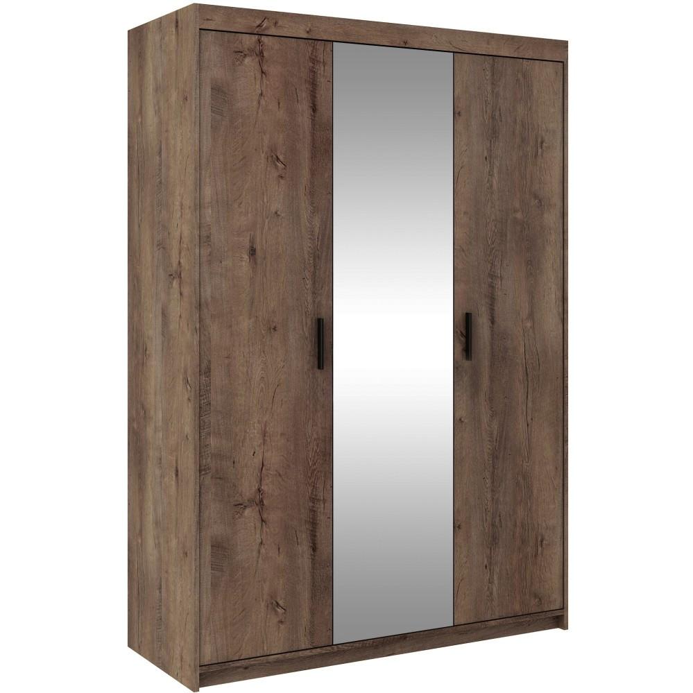 DREHTÜRENSCHRANK Elena mit 3 Türen, mit Spiegel, Eiche Lefkas - Eichefarben, Holzwerkstoff (130/190/53cm) - Beautysofa