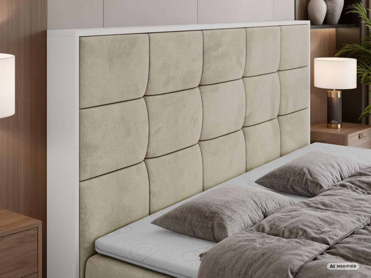 BOXBETT ALVIT 160/200 - Beige Velvet - Topper Visco - H3 - Beige/Schwarz, Kunststoff/Textil (160/200cm) - MKS