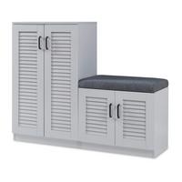 SCHUHSCHRANK Løten mit Sitzbank - Grau, Holzwerkstoff/Kunststoff (120/97/36cm) - [en.casa]