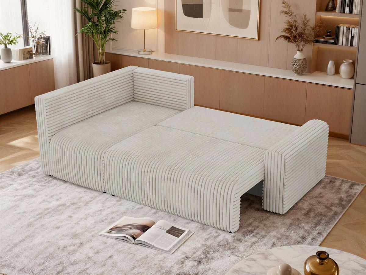 ECKSOFA NESSARO COR L - Beige Cord - Links - Beige/Schwarz, Kunststoff/Textil (151/240cm) - MKS
